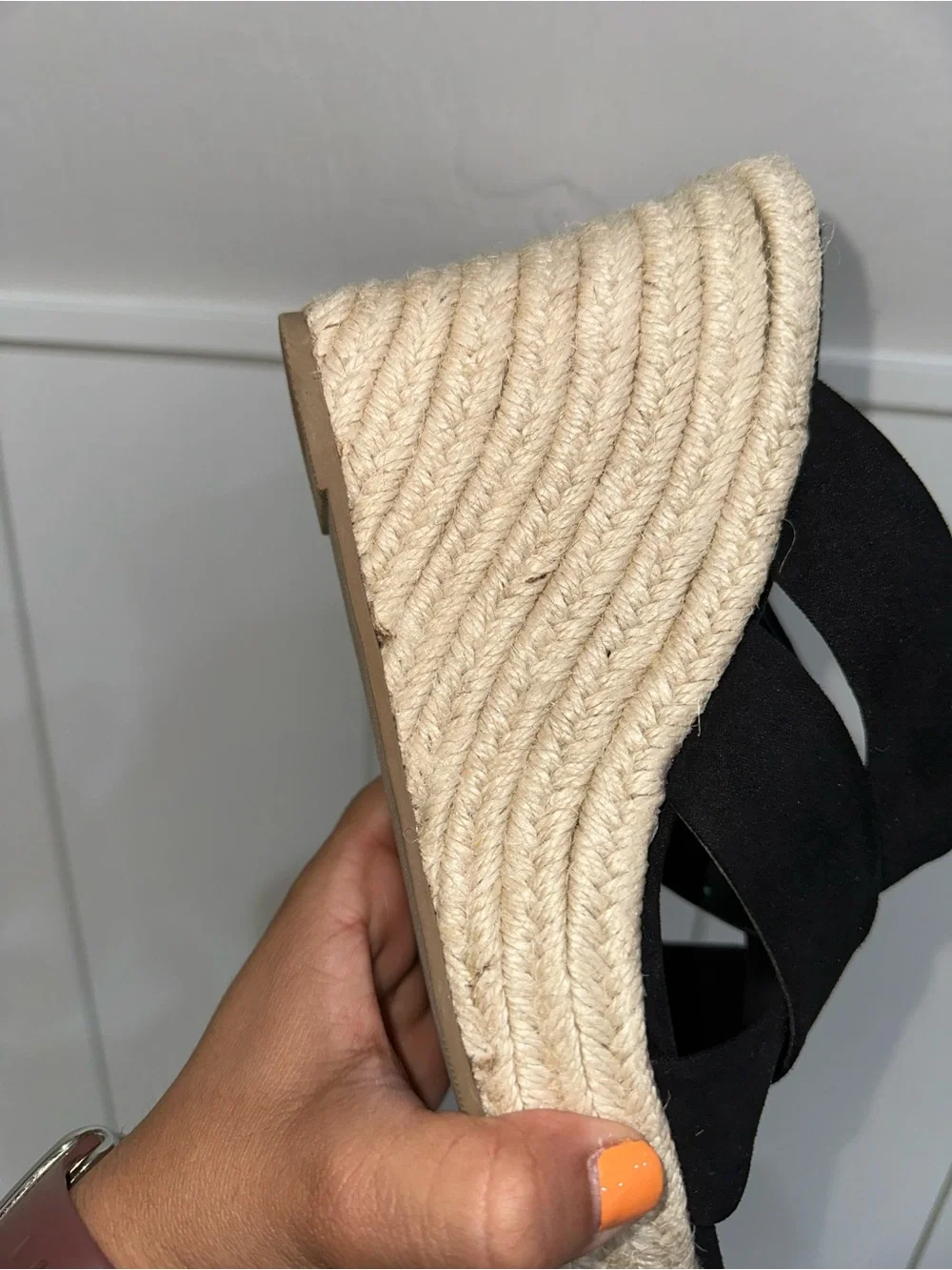 Black Suede Crisscross Espadrille Wedge Slides
